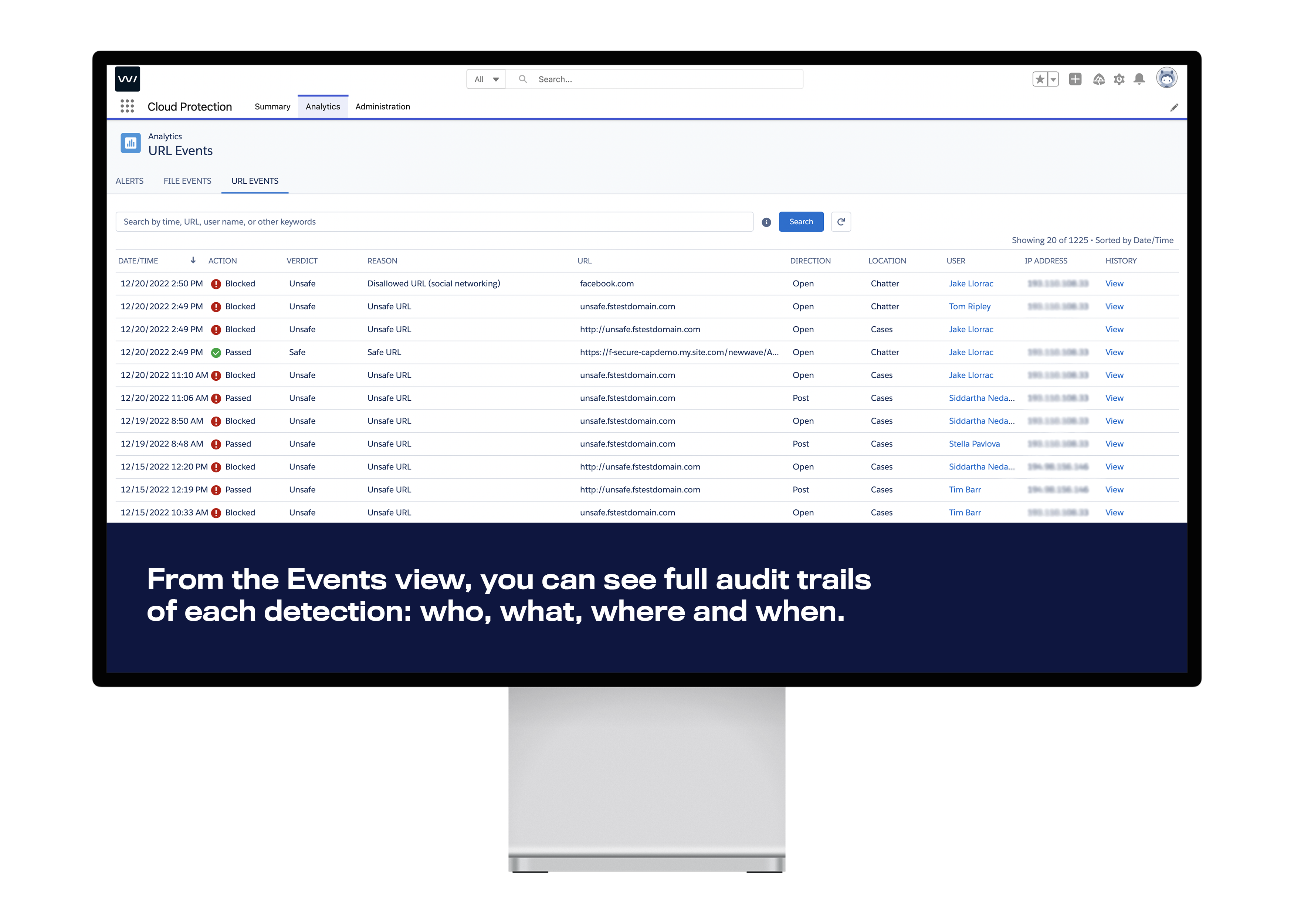 You can see full audit trails of URL scan results and detected phishing threats on your Salesforce